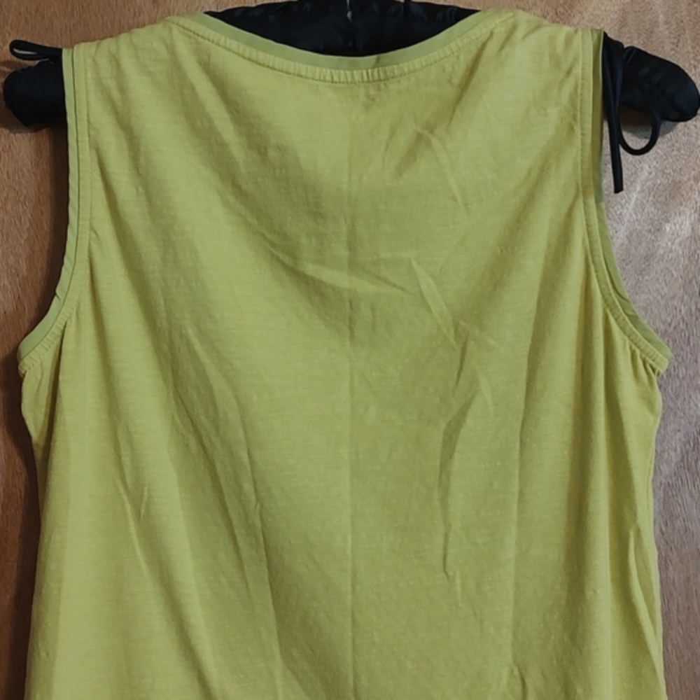 Coldwater Creek Embellished Tank Top Lime Green Woven Detail 100% Cotton Size S - Picture 5 of 7